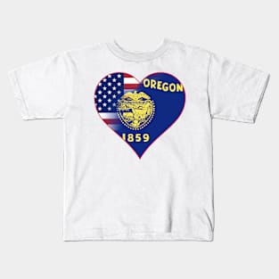 State of Oregon Flag and American Flag Fusion Design Kids T-Shirt